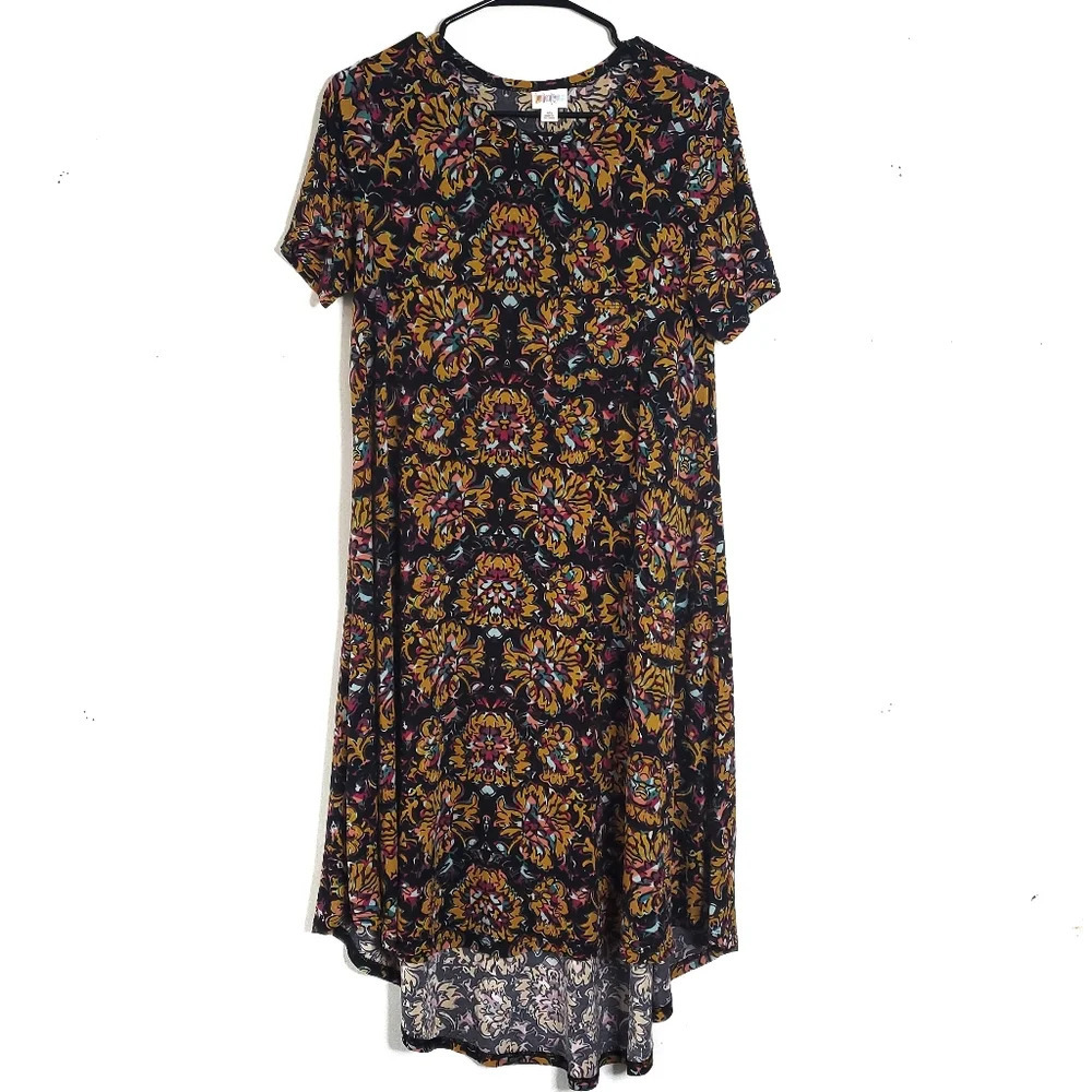 Lularoe Carly Swing Dress Size XS High Low Hemline Short Sleeve Boho Feminine